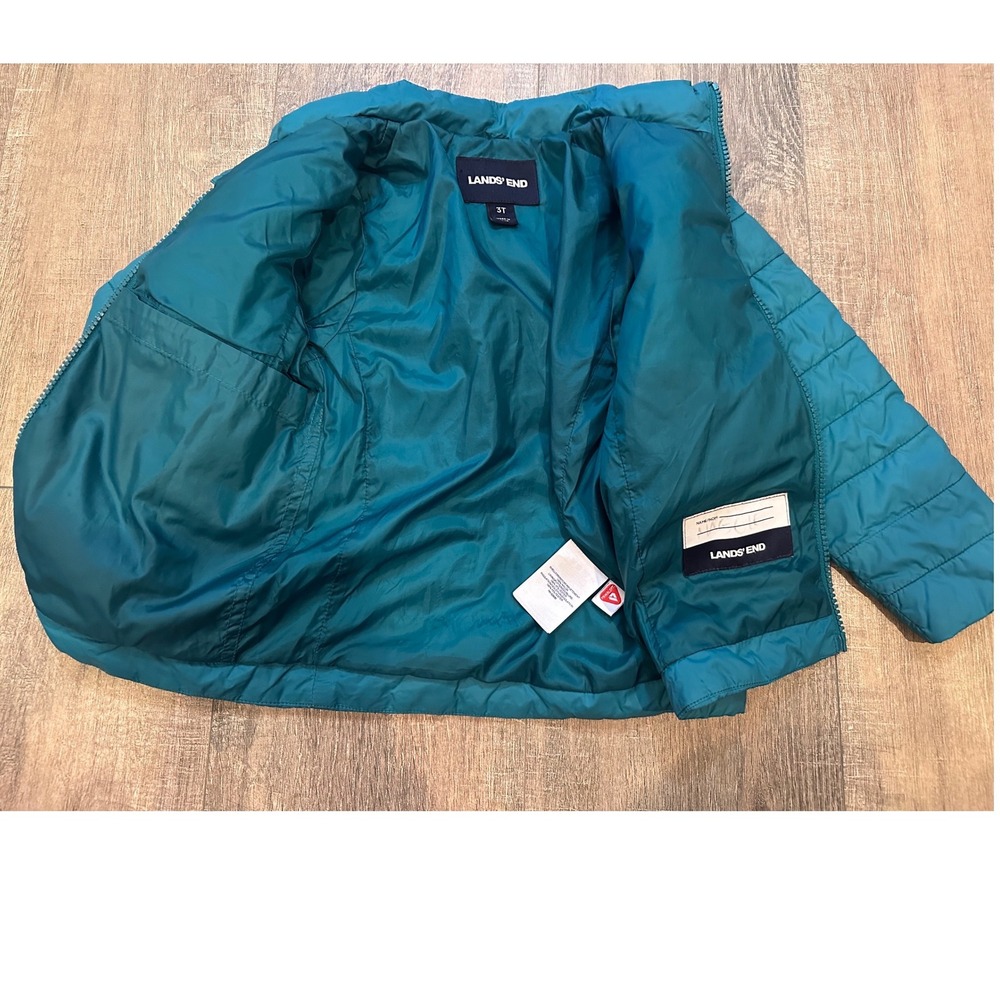 Lands End Kids Teal Green/Blue Quilted Puffer Jacket Full Zip Lightweight 3T - Picture 5 of 5